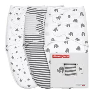 Swaddle Blankets 3 Pack 0-3 Months, Elephant, Stars & Stripes designs, Newborn